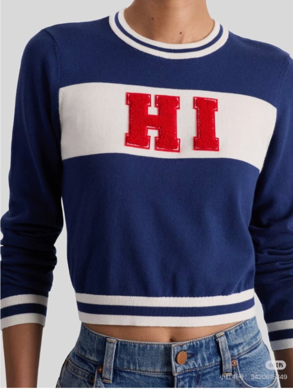 Alice + Olivia carolann pullover "HI" - indigo/multi